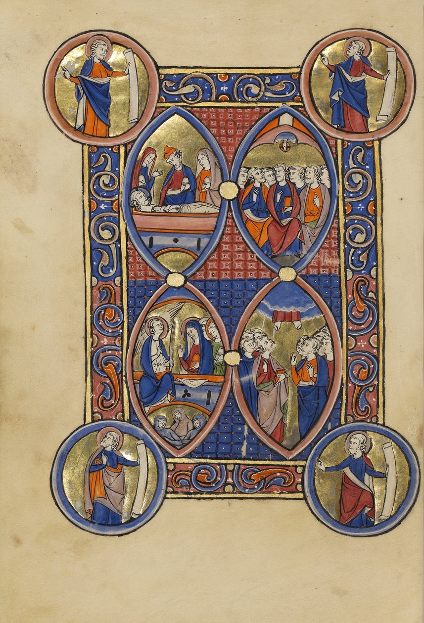Gravlæggelsen; Kvinderne ved graven; Himmelfarten; Pinsen af Unknown artist