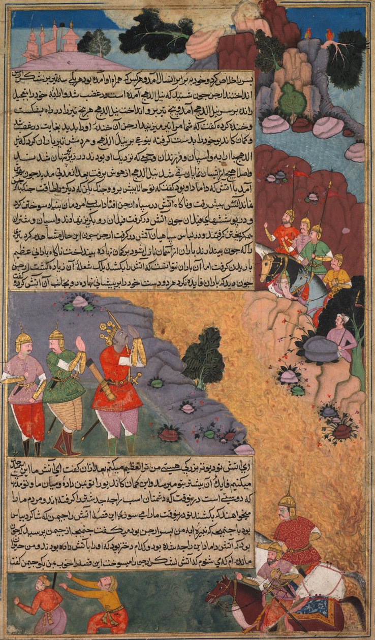 Det første eventyr med den hvide hest, side fra Khan Khanans Razm Nama (Book of Wars) af Unknown artist