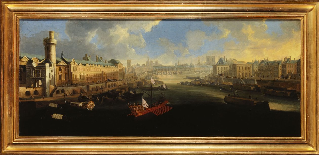 Louvres Grande Galerie med Porte Neuve, Pont-Neuf, Cité, Collège des Quatres-Nations under opførelse og Quai Malaquais, ca. 1665, mellem 1665 og 1670 (olie på lærred) af Unknown artist