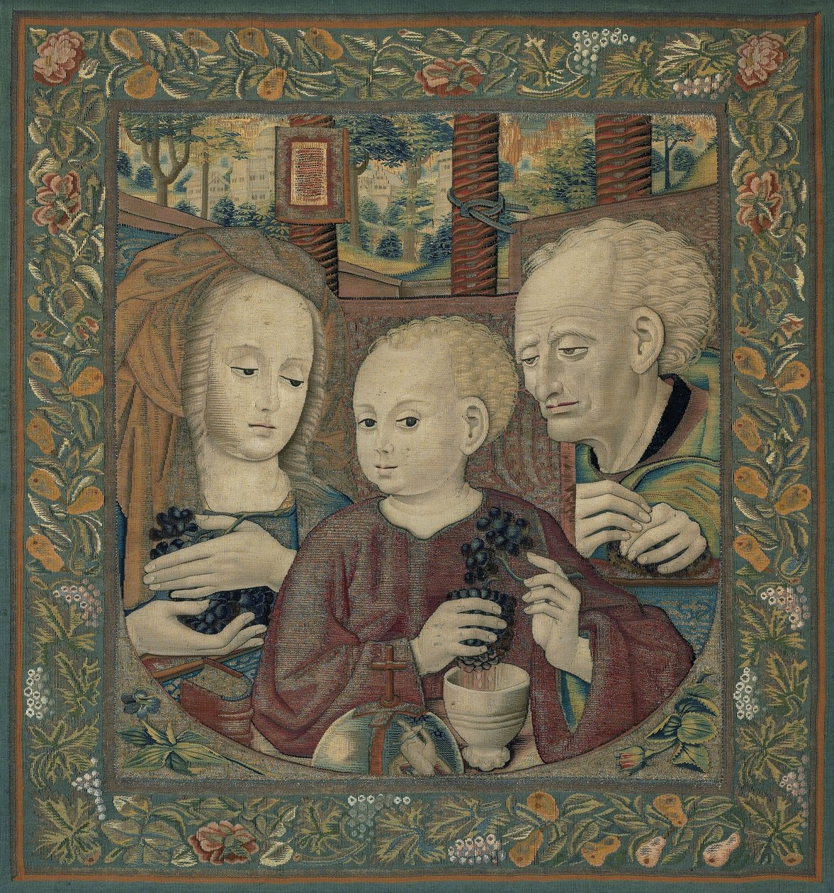 Den hellige familie med Kristusbarnet, der trykker på eukaristiens vin af Unknown artist