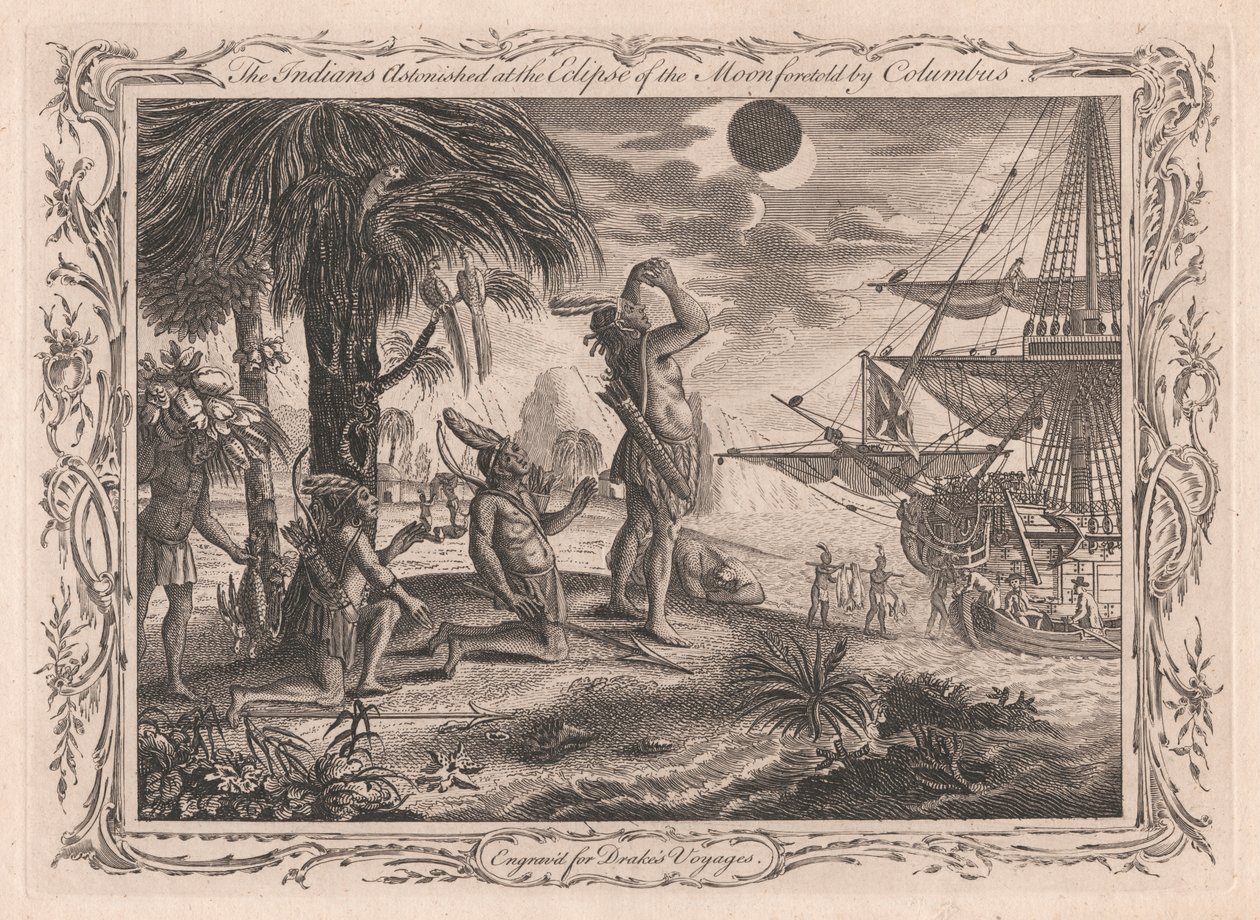 Indianerne forbavsede over måneformørkelsen forudsagt af Columbus af Unknown artist