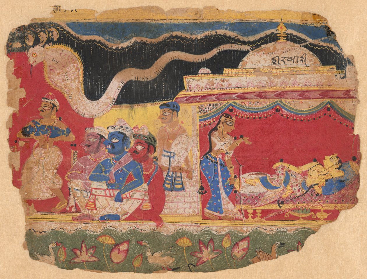 Spædbarnet Krishna bortført af Vasudev, fra en kopi af den spredte Bhagavat Purana af Unknown artist