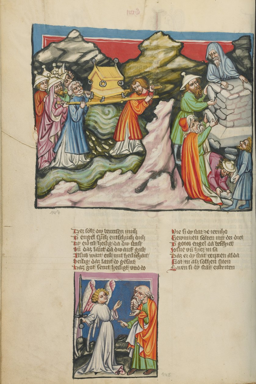 Israelitterne med Pagtens Ark i Jordanfloden; rejsning af de tolv mindesten; en engel viser sig for Josva af Unknown artist