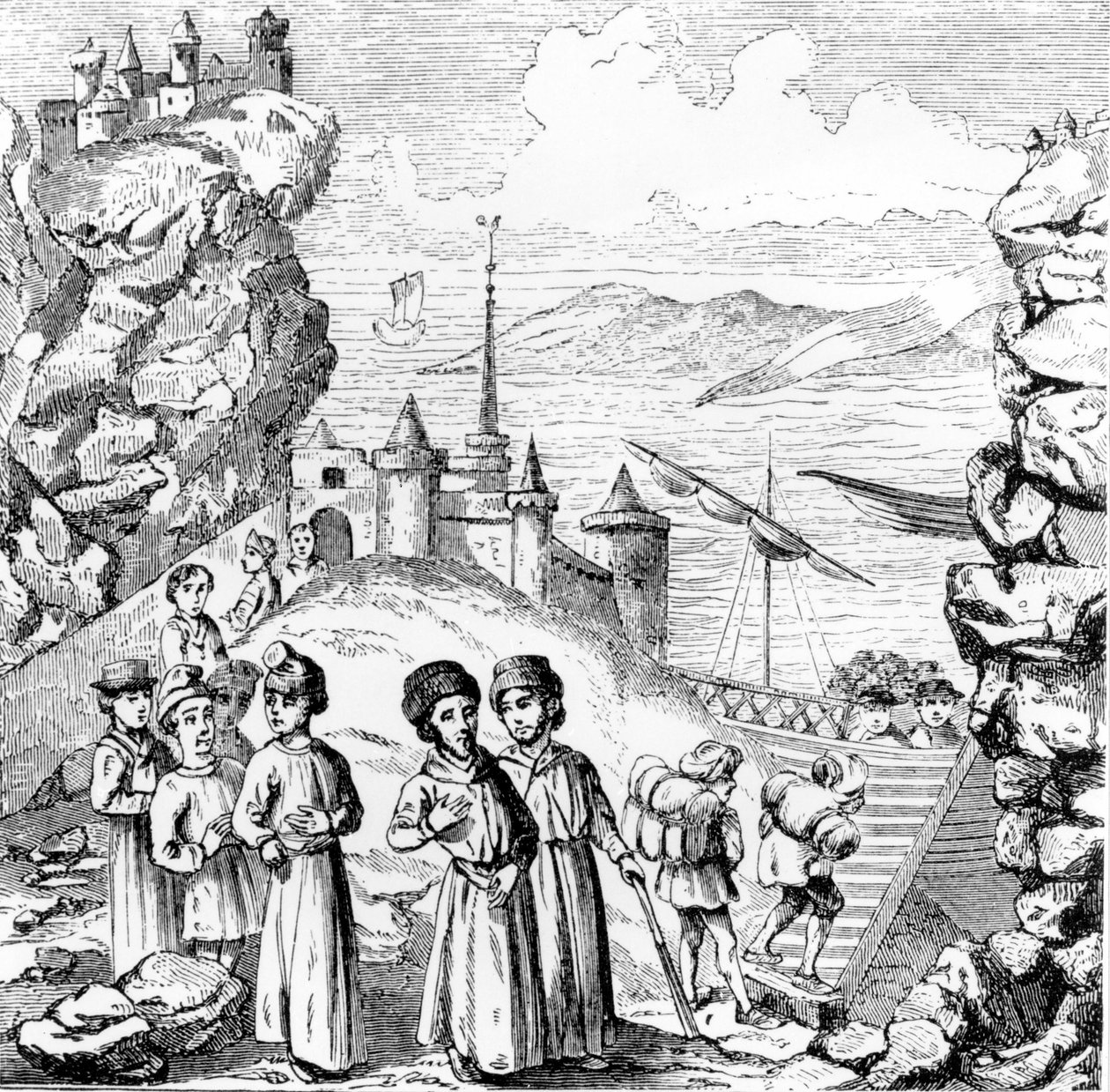 Jøderne jagede fra Spanien. Gengivelse af et stik fra begyndelsen af det 17. århundrede. af Unknown artist