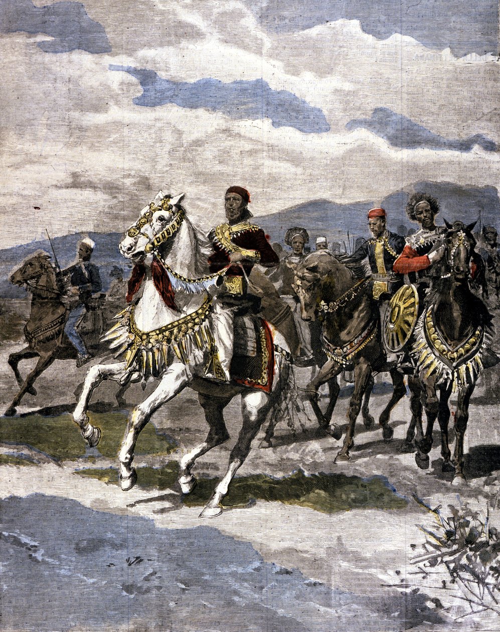 Kongen af ​​Etiopien Menelik II (1844 - 1913). Syg. af den italienske presse. af Unknown artist