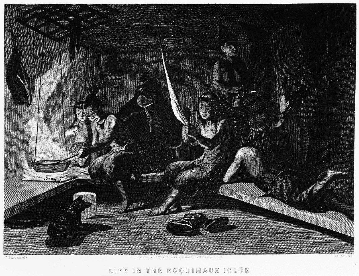 Eskimoernes liv i en Igloo - Elisha Kent Kane, Artic Exploration in Years 1853 - 1855, Philadelphia, Childs og Peterson af Unknown artist