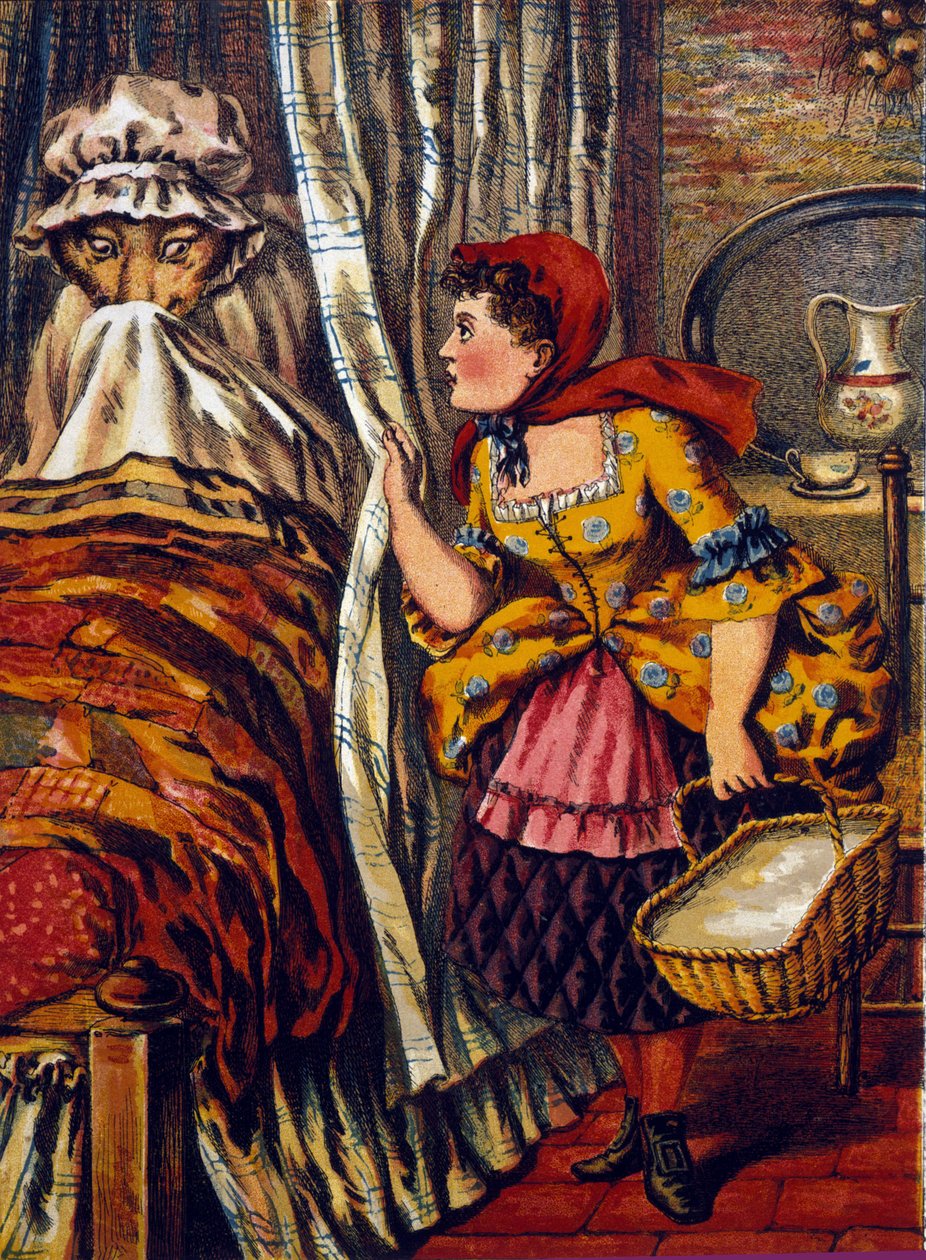 Den lille Rødhætte. Fortælling af Charles Perrault (1697). Anonym illustration af Unknown artist