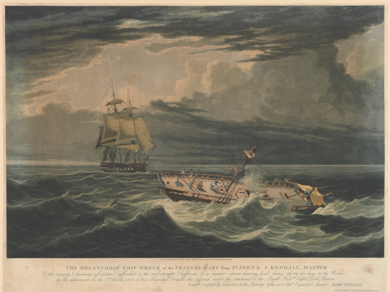 Det melankolske forlis af Frances Mary fra St Johns ... optræden den 7. marts 1826 af Hans Majestæts fregat Blonde ... af Unknown artist