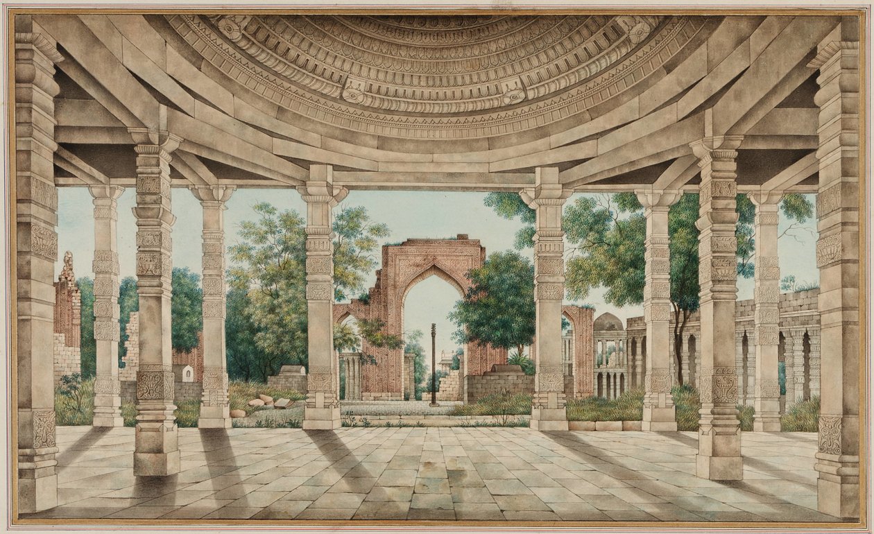 Moskeen i Delhi og jernsøjlen af Unknown artist