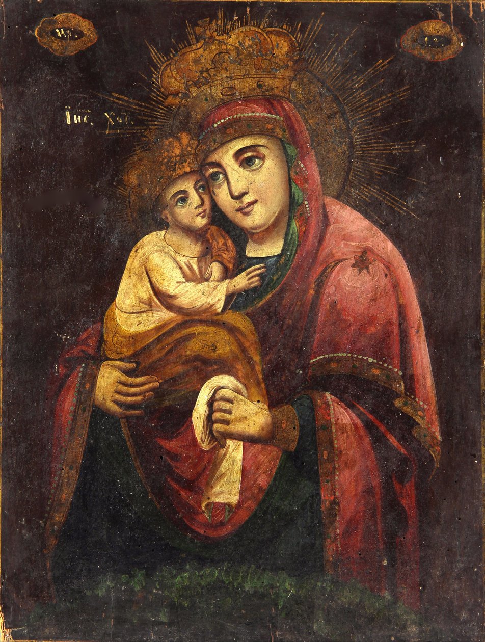 Guds Moder Vor Frue af Pochayiv - Anonym - ca. 1850 - Tempera på panel - 40,2x30,5 - Ivan Honchar Museum Kiev af Unknown artist