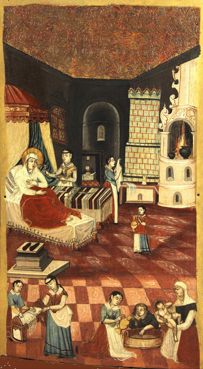 Jomfruens fødsel - Anonym - um 1700 - Tempera på panel - 113,6x65,4 - Ivan Honchar Museum Kiev af Unknown artist