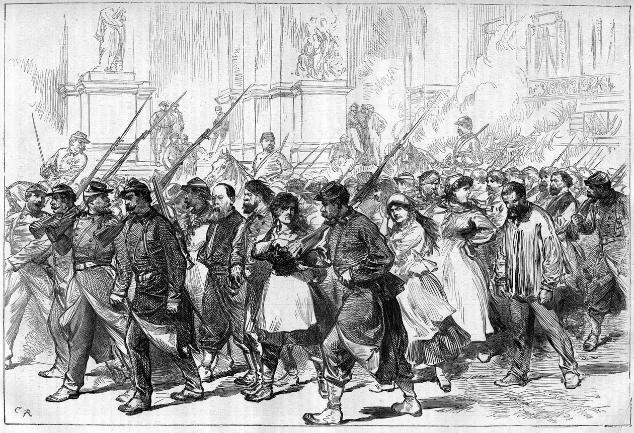 Paris Commune i 1871. Konvoj af Federes (Communards) taget fange, der passerer gennem Place de L