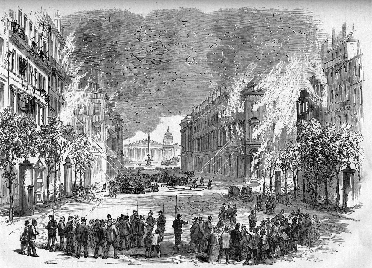 Pariserkommunen i 1871. Bål tændt af federes (communards) på Rue Royale i den blodige uge (22. til 28. maj) af Unknown artist
