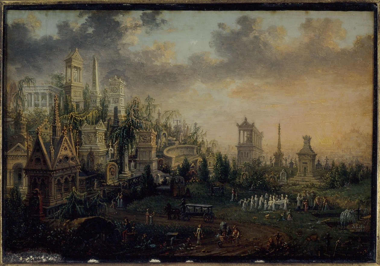 Père-Lachaise-kirkegården, nu i det 20. arrondissement, i 1835 (maleri) af Unknown artist