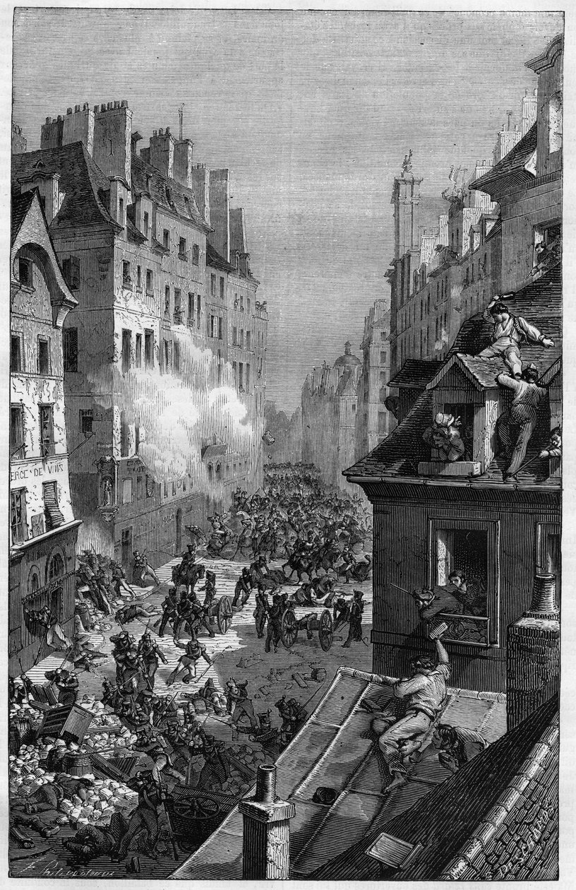Revolutionen i 1830. Kamp i faubourg Saint-Antoine. af Unknown artist