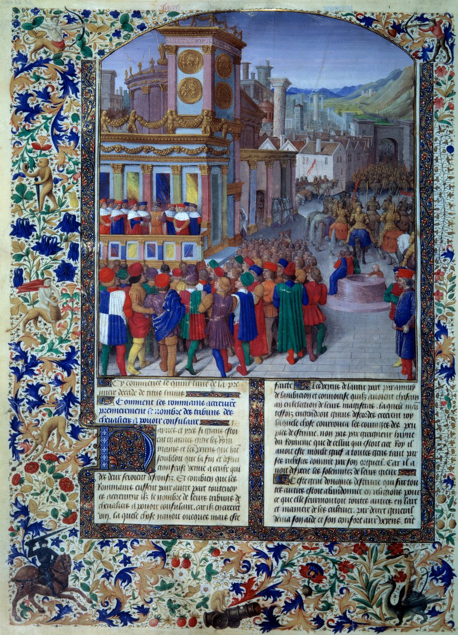 Romerne forbereder sædet for Veies i 396 f.Kr. Miniature fra "" Histoire romaine" (Ad urbe condita) af Tite Live (59 f.Kr.-17 e.Kr.) (Titus Livius), oversat af Pierre Bessuire 1450-1500 Paris, BN af Unknown artist