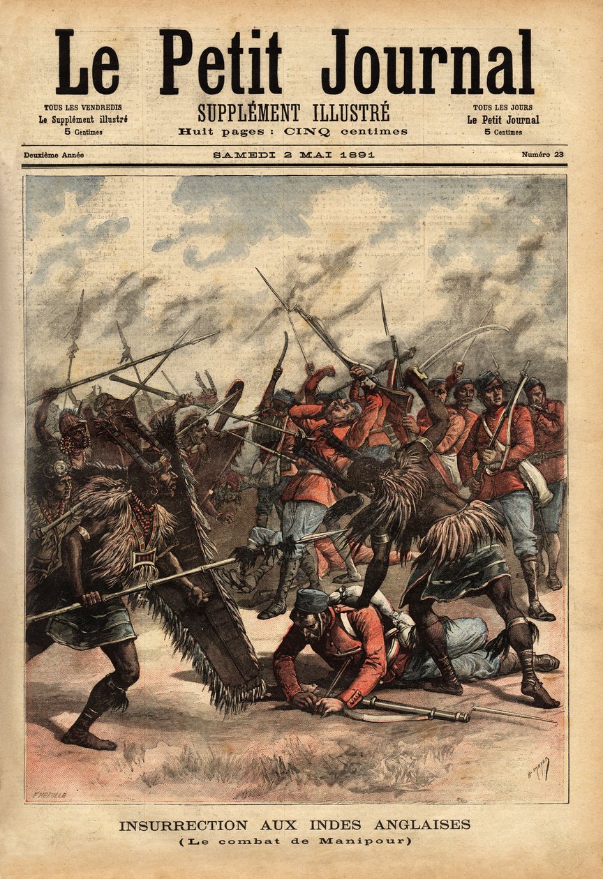 Slaget ved Manipur (eller Manipur) (nordøst for Indien), fra 24. til 26. april 1891, hvor britiske kolonistyrker og oprørere fra Maharajah Kullachandra Singh (døde i eksil i 1934), på tronen siden 1890, misbrugte sin bror Surchandra Singh (regne 1886- af Unknown artist