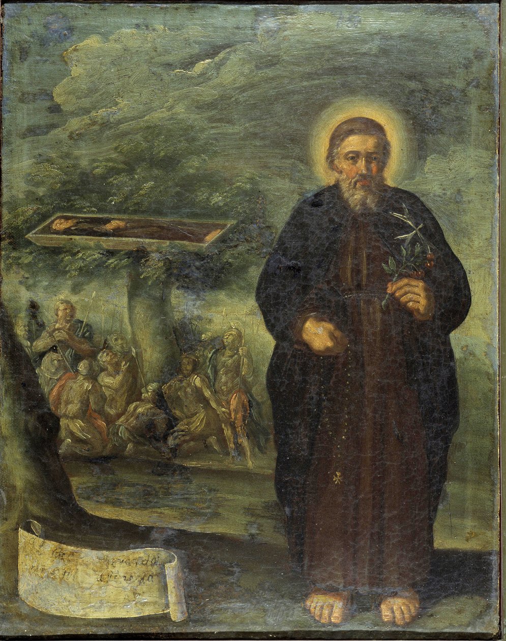 Den velsignede Gerard Mecatti. Salige Gerard Mecatti. Portræt af broderen Gerard dit Gerard Tenque, grundlæggeren af hospitalets medboer i Jerusalem (hospitalet Saint John), som blev Maltas orden. Anonymt maleri af den napolitanske skole af Unknown artist