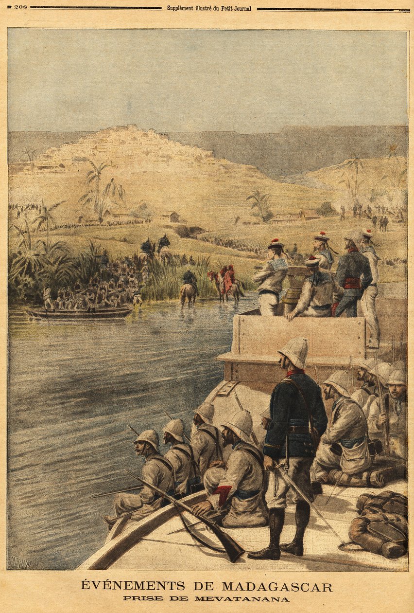 Erobringen af Mevatanana (Madagaskar) af den franske hær. Indgravering i "" Le petit journal"" 30/06/1895. Selvas samling. af Unknown artist