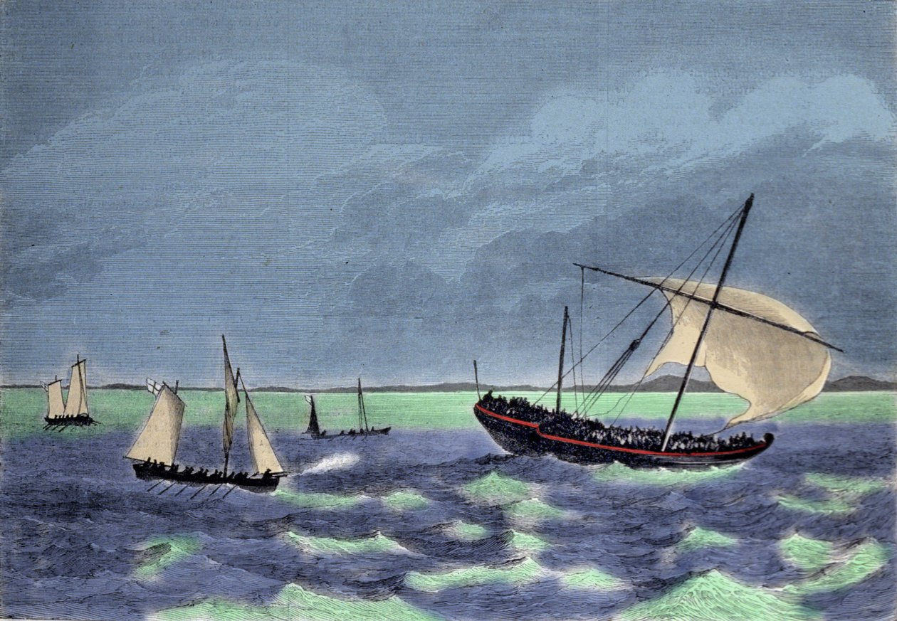 Indfangningen af en dhow (arabisk båd) negrier langs den madagaskiske kyst. af Unknown artist