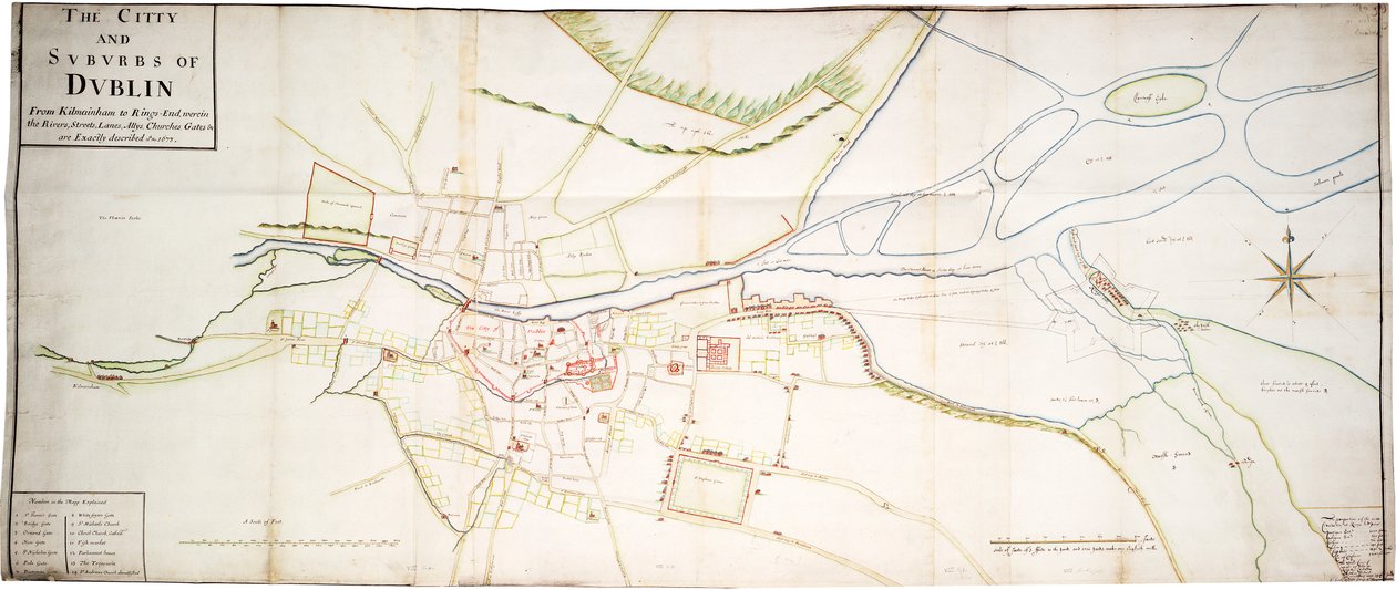 Dublins by og forstæder fra Kilmainham til Rings-End, hvor floderne, gaderne, vejene, alléerne, kirkerne, portene osv. er nøjagtigt beskrevet 15th No. 1673 af Unknown artist