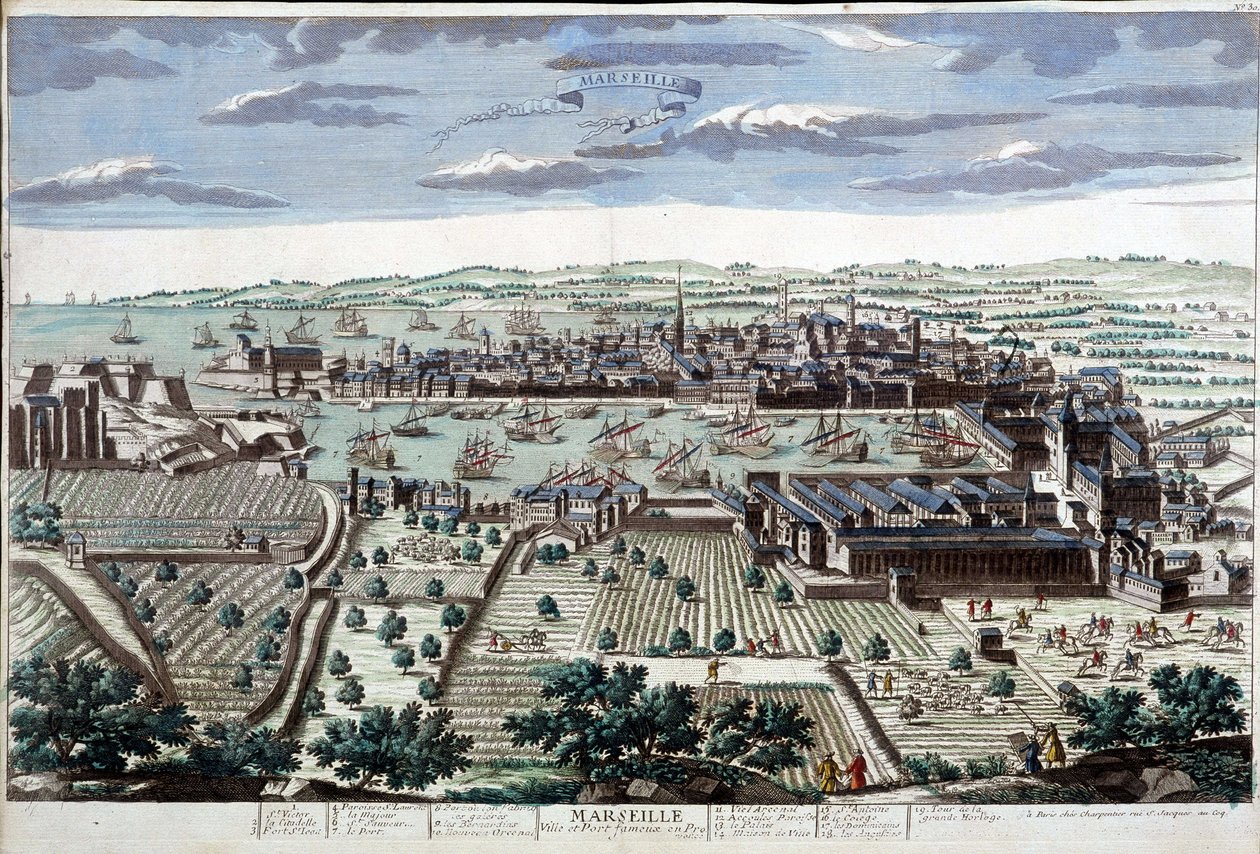 Byen og havnen i Marseille i det 18. århundrede - B.N. af Unknown artist