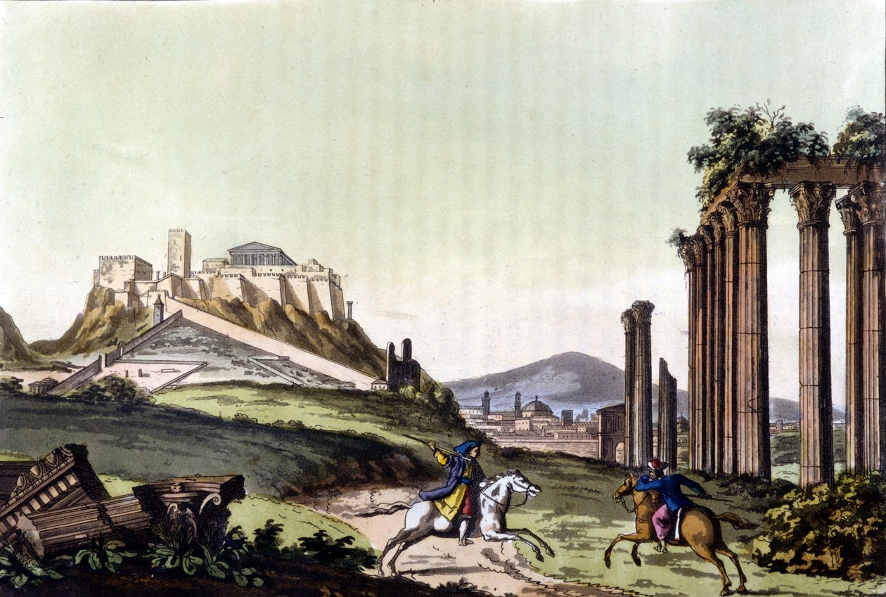 Byen Athen i 1810. i ”Det gamle og moderne kostume”” af Jules Ferrario, red. Milano af Unknown artist