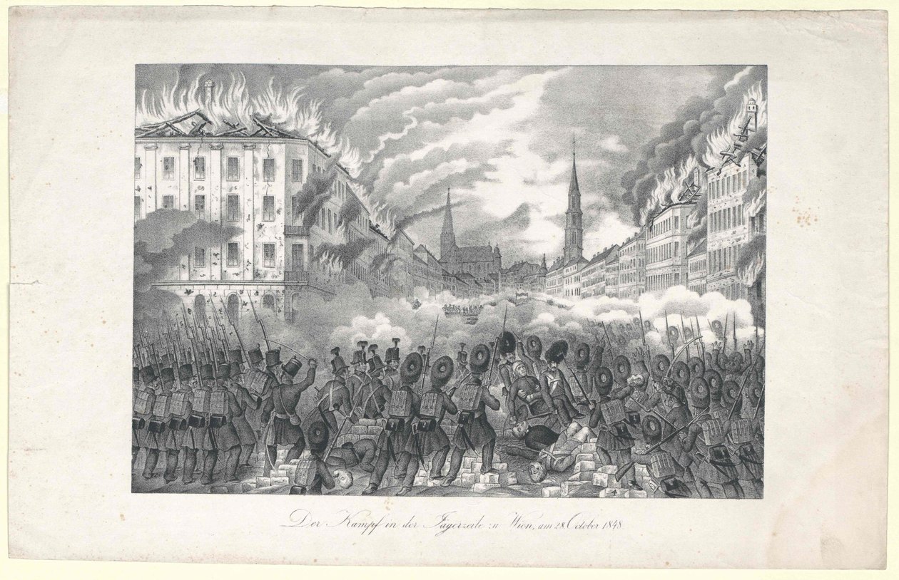 Kampen i Jaegerzeile til Wien af Unknown artist