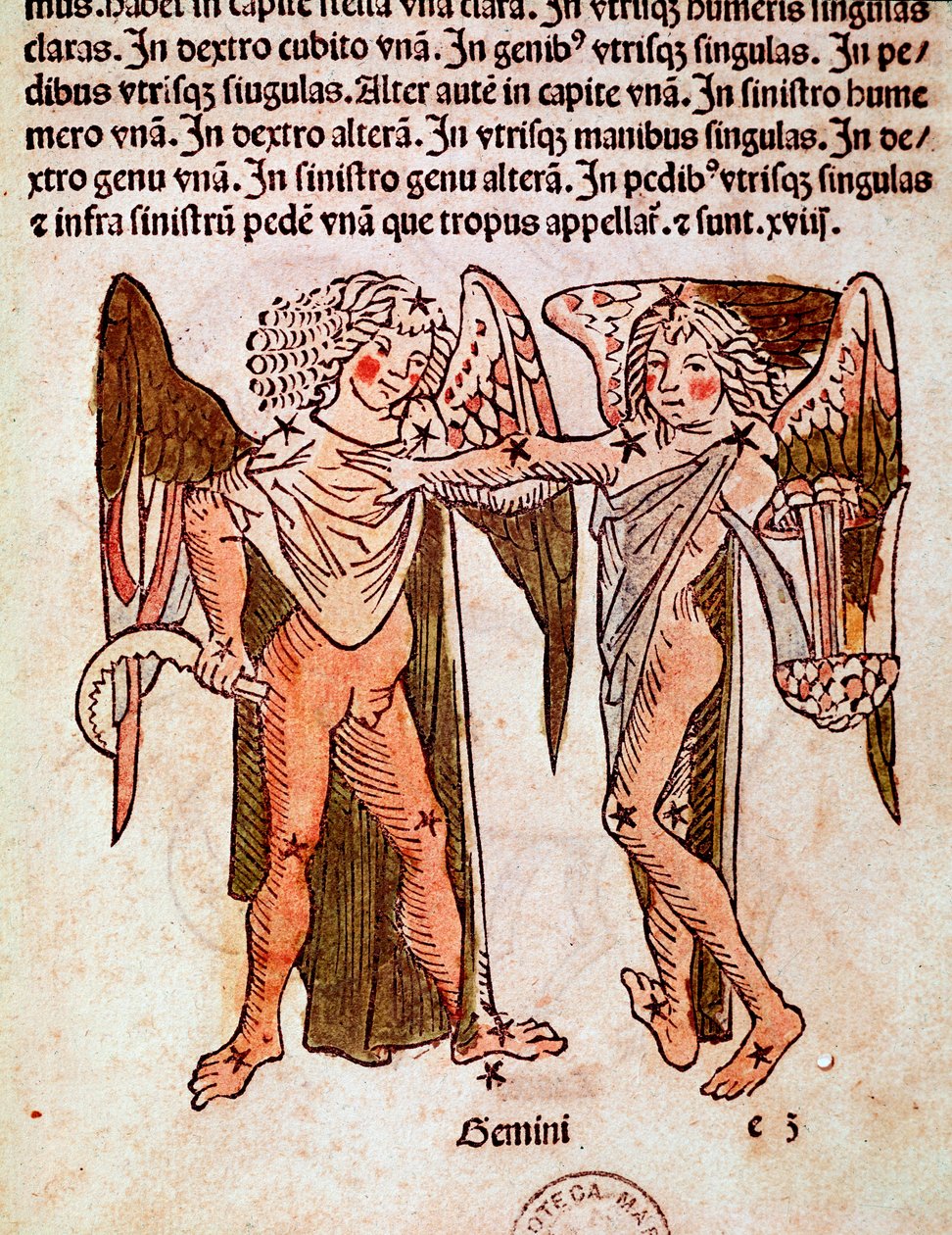 Konstellationen Gemeaux Detail stammer fra konstellationen Tvillinger (tvillinger), tilskrevet den romerske historiker Hyginus (Gaius Julius Hyginus) (1. århundrede f.Kr.). af Unknown artist