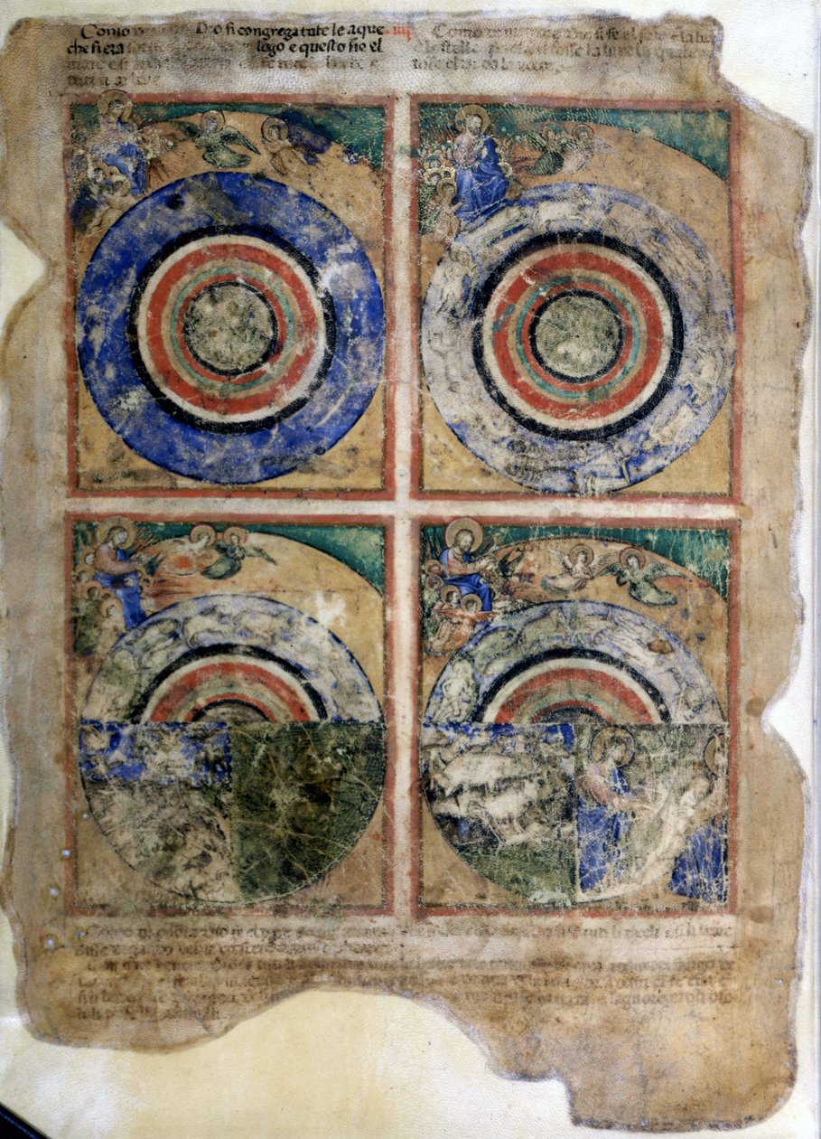 Verdens skabelse. Genesis. Miniaturer fra codex 212 (eller Padovano Codice eller Bible of Padua) 1390-1400 Rovigo, Accademia dei Concordi af Unknown artist