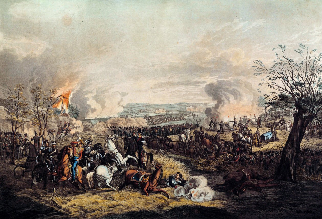 Hertug Frederic Guillaumes død af Brunswick (1771-1815) i slaget ved Quatre Bras den 16/06/1815 mellem de franske tropper af Marechal Michel Ney (1769-1815) og briterne fra hertugen af Wellington. Tryk fra 1815. Paris, Musee de l