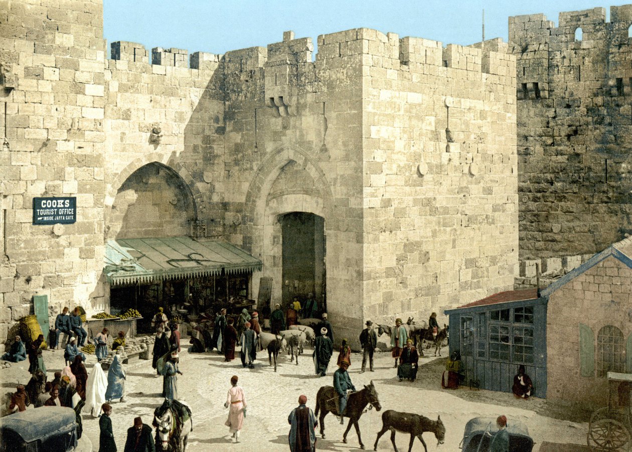 Døren til Jaffa i Jerusalem. Photochrome sd. mellem 1890-1900. af Unknown artist