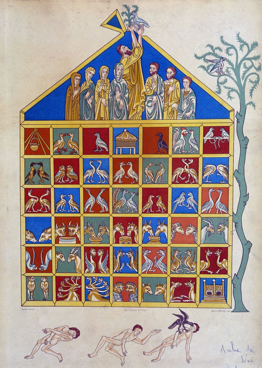 Duen med en olivengren slutter sig til Noes Ark - efter miniature af Unknown artist