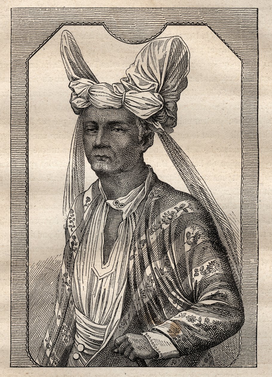 Ekspeditionen rundt om i verden (1790-1792) af kaptajn Etienne Marchand (1755-1793): portræt af kongen af øen Timor (den indonesiske øgruppe) - illustration taget fra "The Great Mariners of the 18th century" af Unknown artist