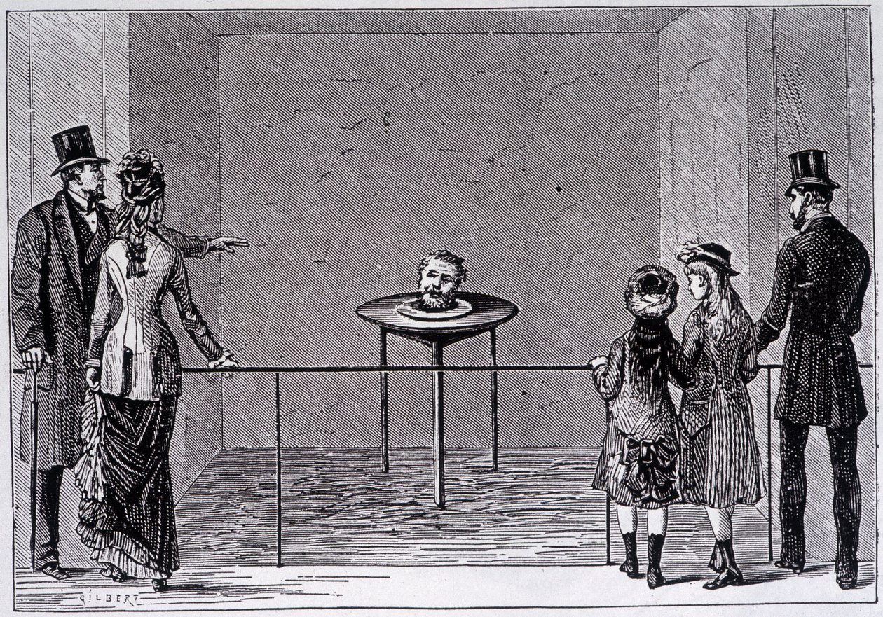 Oplevelsen af Robert Houdins "decapite parlant" - gravering, slutningen af det 19. århundrede af Unknown artist