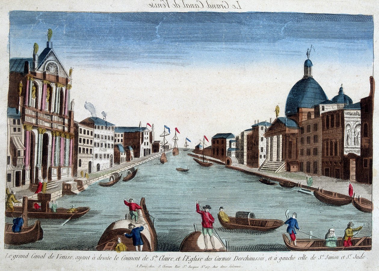 Venedigs store kanal. Til højre: Klosteret Santa Claire og Carmes Deshaussés-kirken. Til venstre: St. Simon og St. Jude Kirke. af Unknown artist