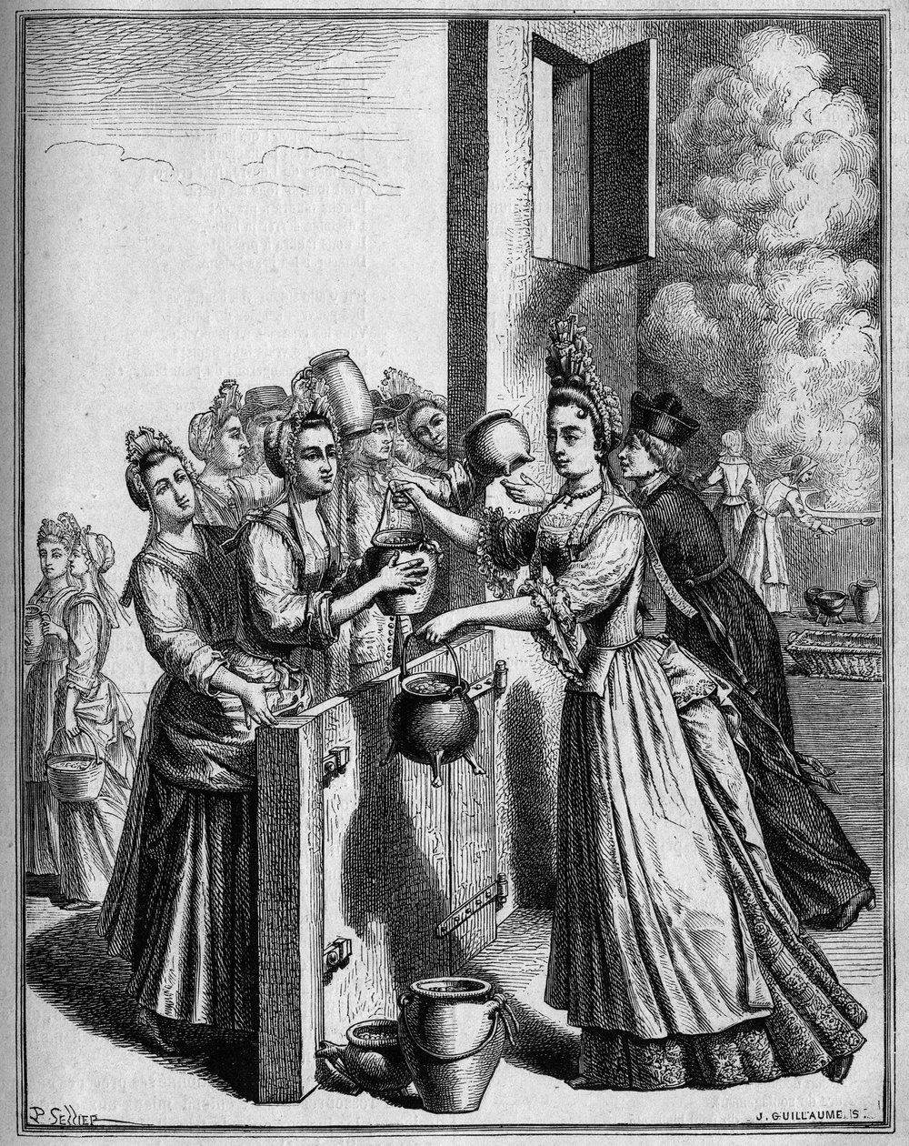 Suppehjælp i Paris under hungersnøden 1709. Tegning af Sellier, efter et attende århundrede tryk. af Unknown artist