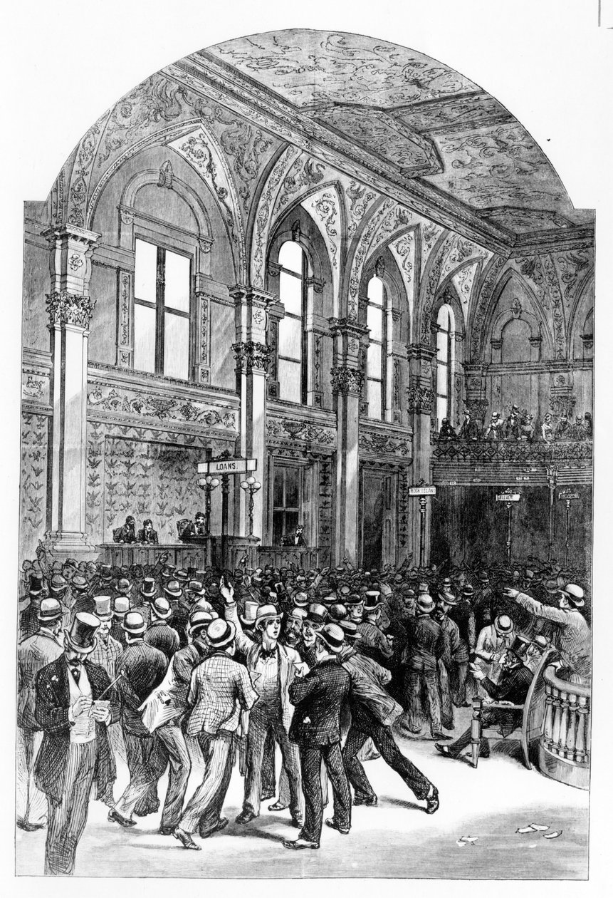 Det indre af New York Stock Exchange i 1881. af Unknown artist
