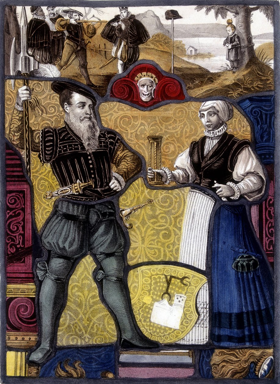 Legenden om Guillaume Tell. (William Tell) Gravering fra schweizisk farvet glas, slutningen af det 16. århundrede. af Unknown artist