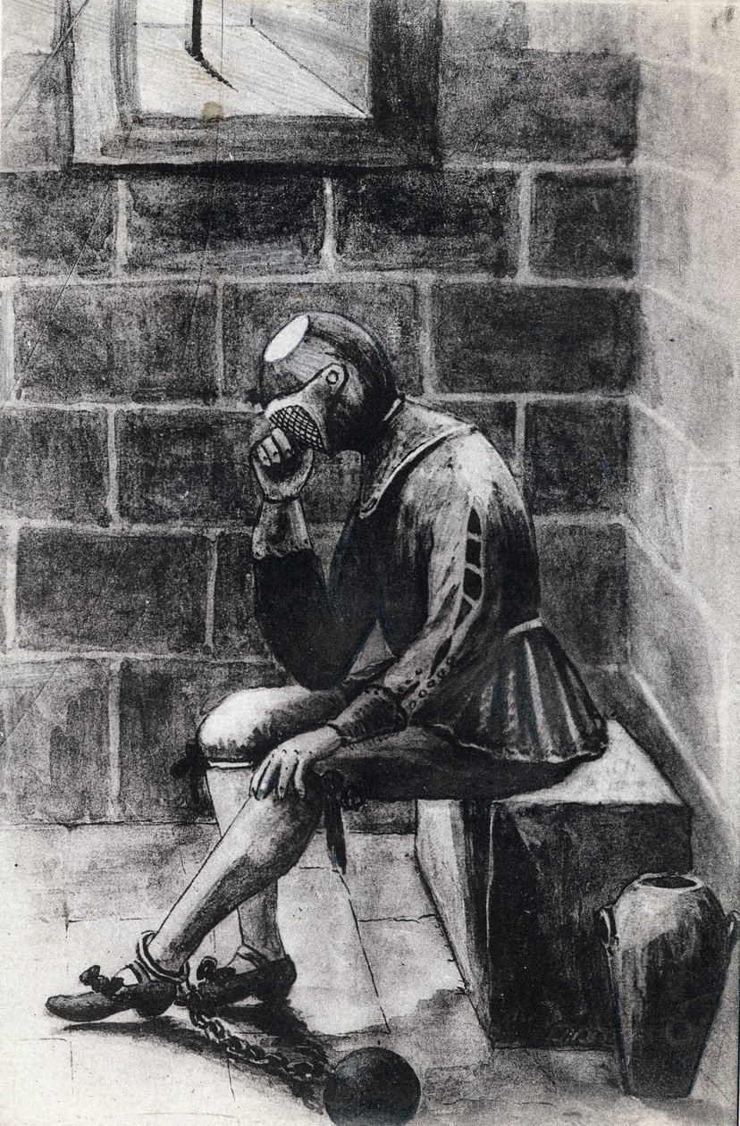 Manden med jernmasken, statsfange interneret i fængslet på den hellige ø Margarita. af Unknown artist