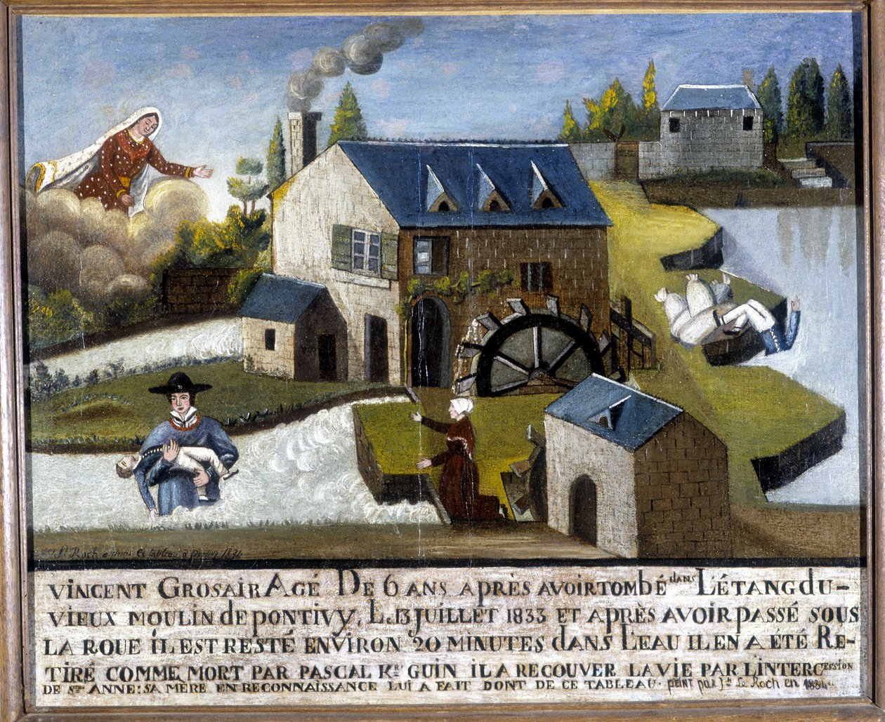Miraklet med barnet Vincent Grosair, reddet fra drukning af Sainte Anne, 13. juli af Unknown artist