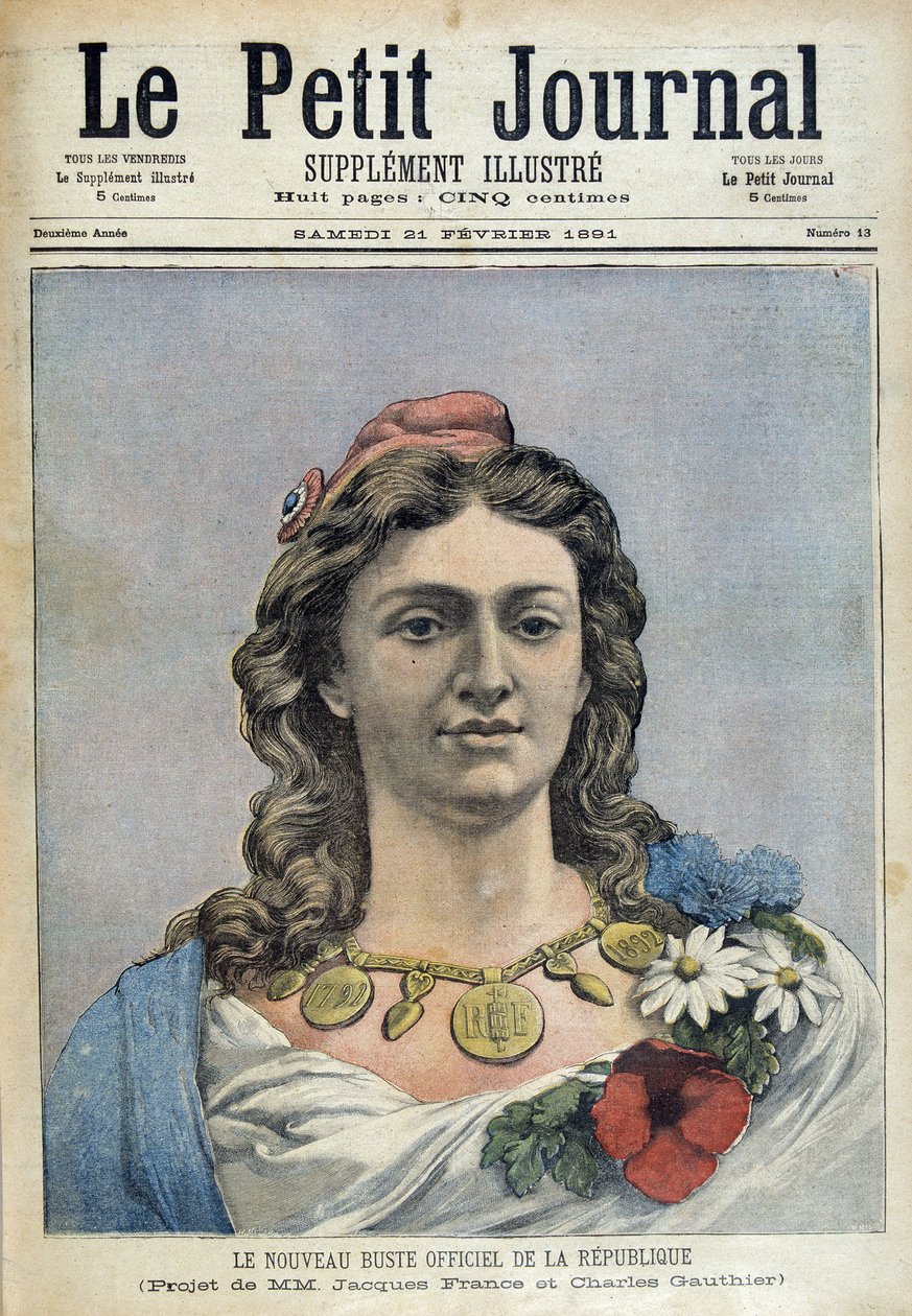 Den nye officielle buste af republikken (Marianne) - i "" Le Petite Journal"" af 21/02/1891 af Unknown artist
