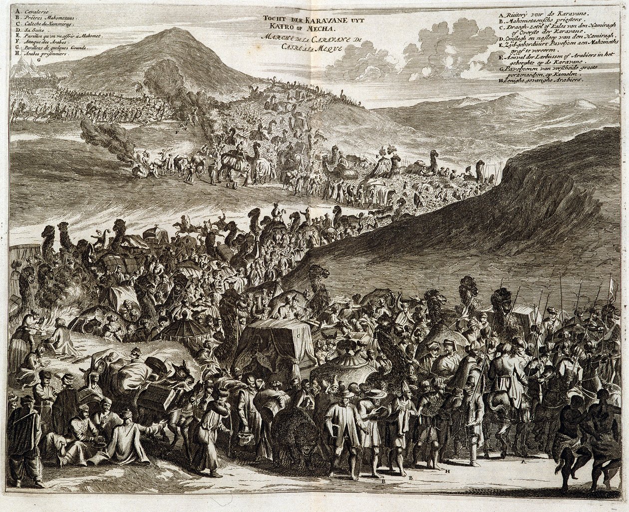 Pilgrimskaravanen fra Kairo til Mekka - gravering af Dapper af Unknown artist