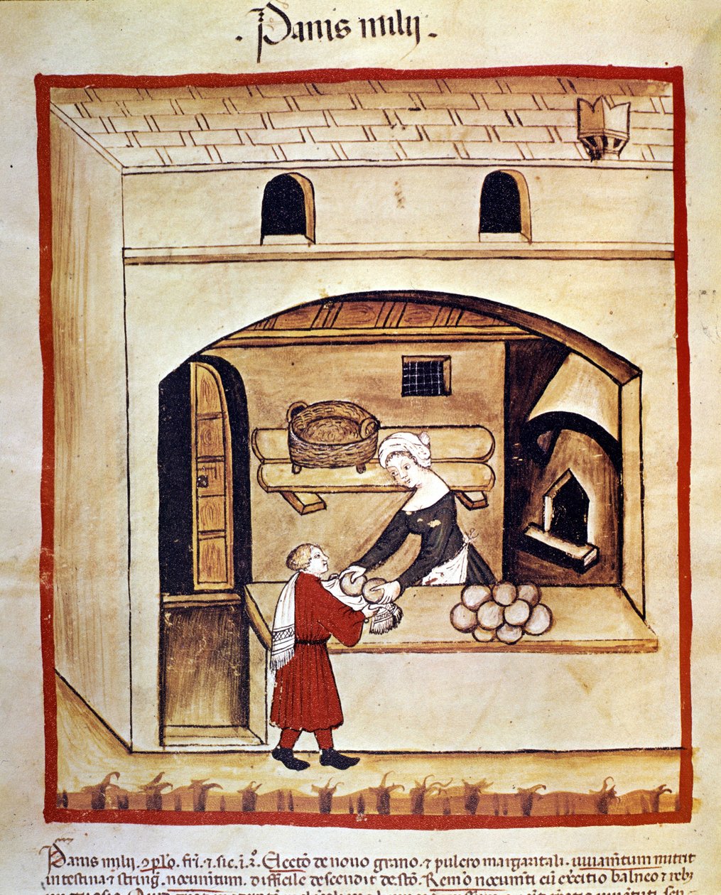 Tilberedning af brød med hirse. Belysning fra malkning af medicin og diætetik "" Tacuinum sanitatis"" af Unknown artist