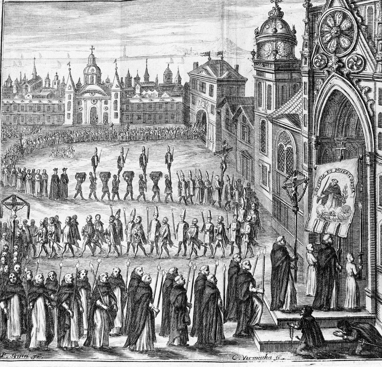 Inkvisitionens procession går til tribunalet. Spanien. 17. århundrede af Unknown artist