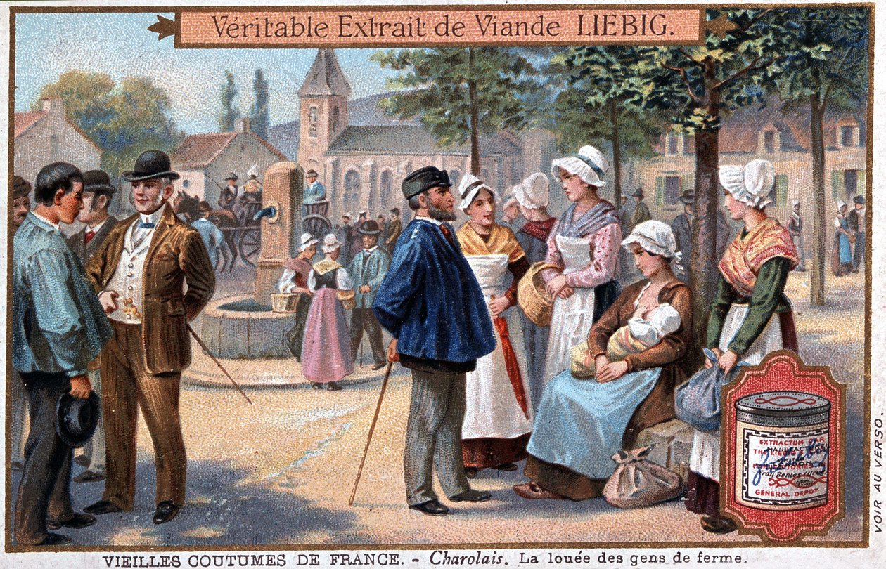 De lejede gårdfolk i Charolais - chromo. Liebig, v. 1895 af Unknown artist