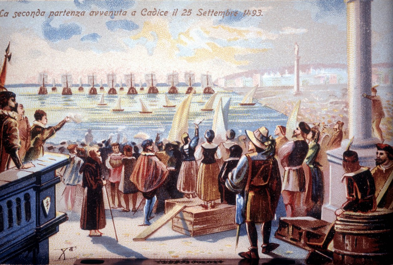 Den anden afgang for Christopher Columbus af Cadice den 25/09/1493. af Unknown artist