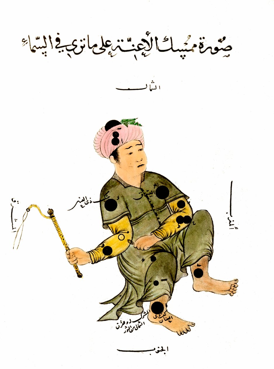 Stjernen Auriga i den muslimske konstellation repræsenteret i menneskelig form (i år 5036). Indgravering af det 19. århundrede. Privat samling. af Unknown artist