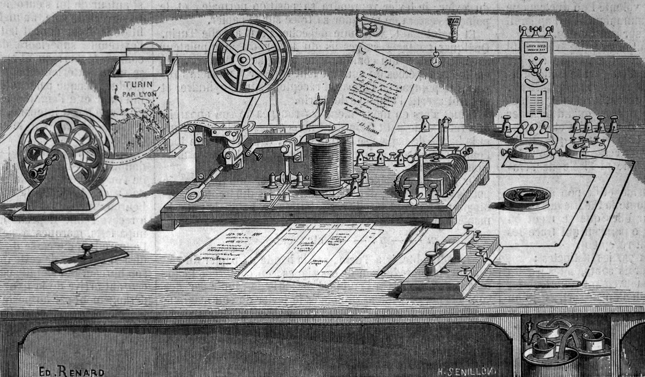 Telegrafen opfundet af den amerikanske opfinder Samuel Finley Breese Morse (1791-1872). Indgravering af det 19. århundrede af Unknown artist