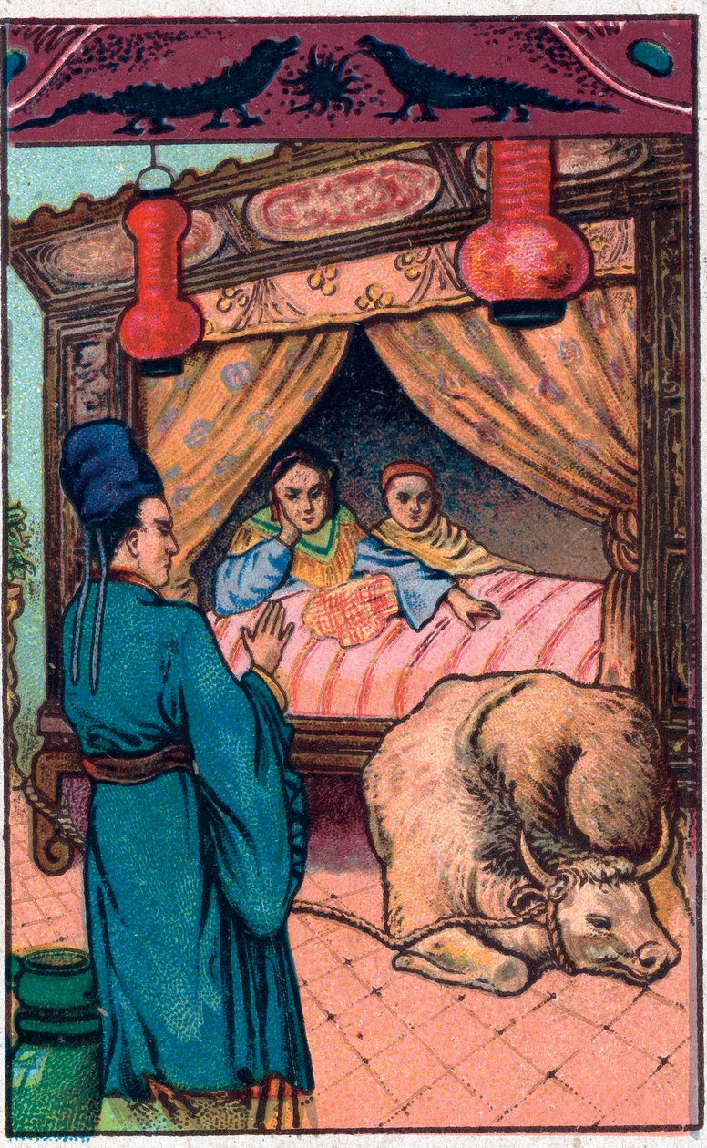 Den frygtelige orne. kinesisk fortælling. Kromolitografi fra slutningen af 1800-tallet. af Unknown artist